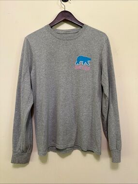 Sand Cloud Women's Gray Long Sleeve Tee with Blue Bear Graphic